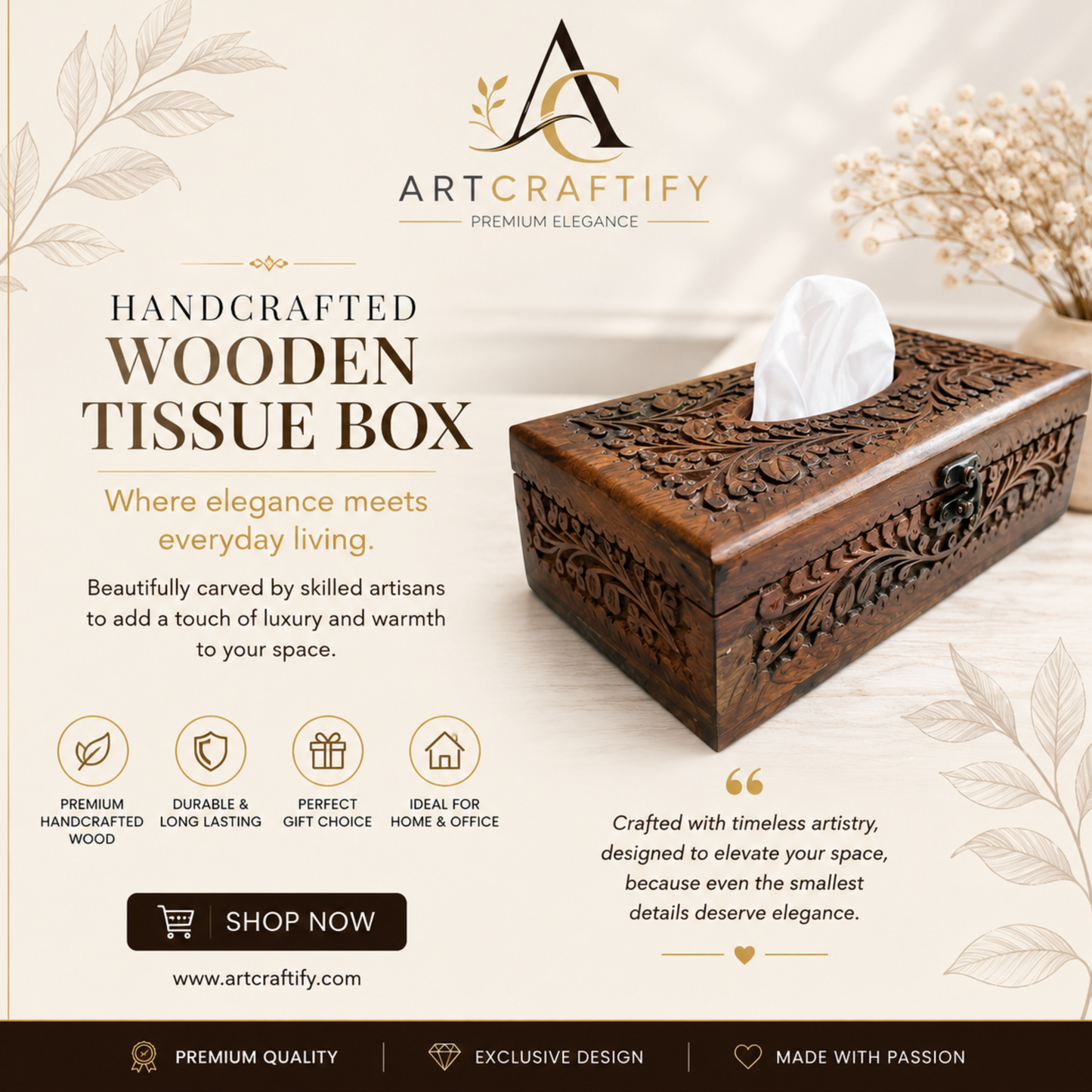 Wooden Carved Tissue Box