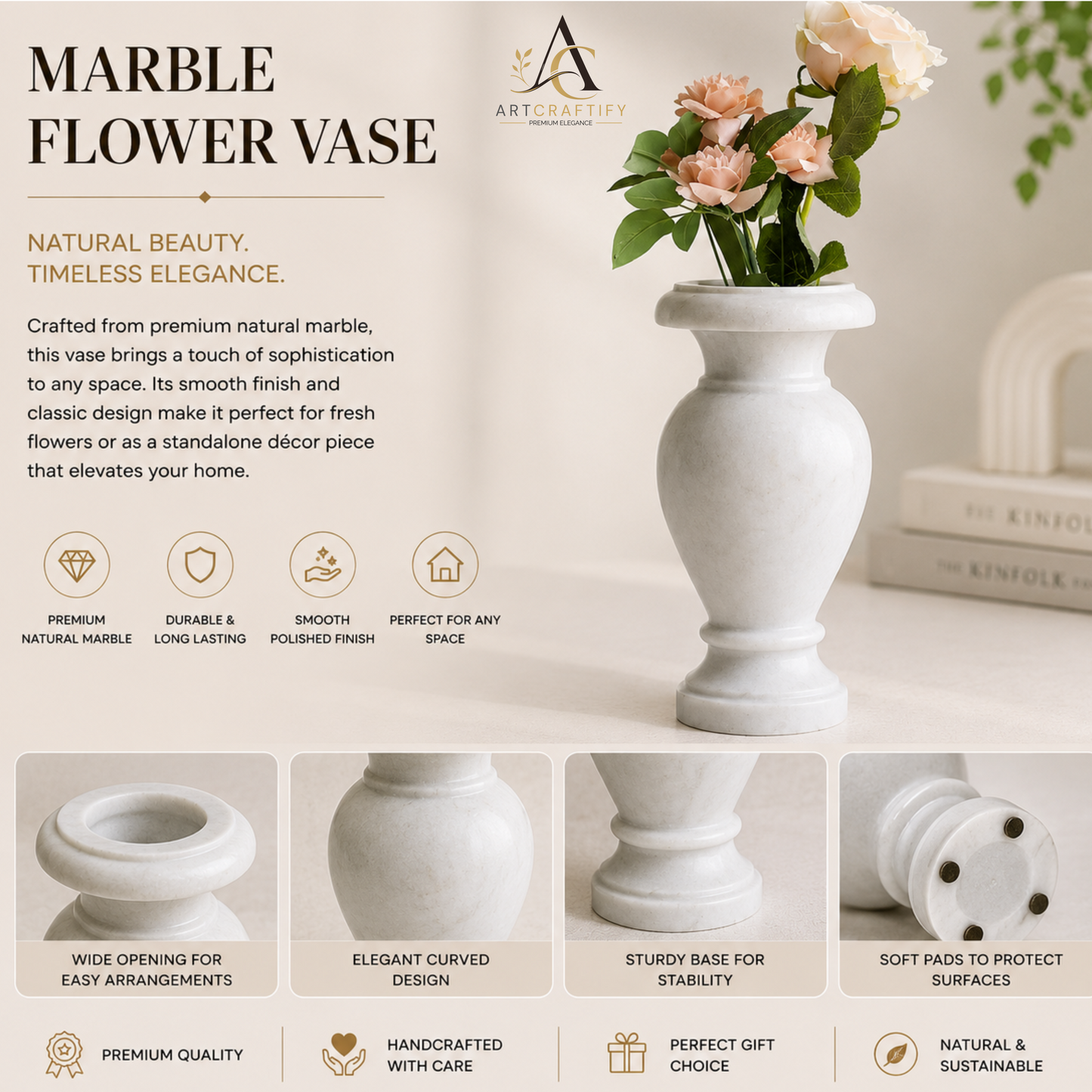 Marble Flower Vase - White