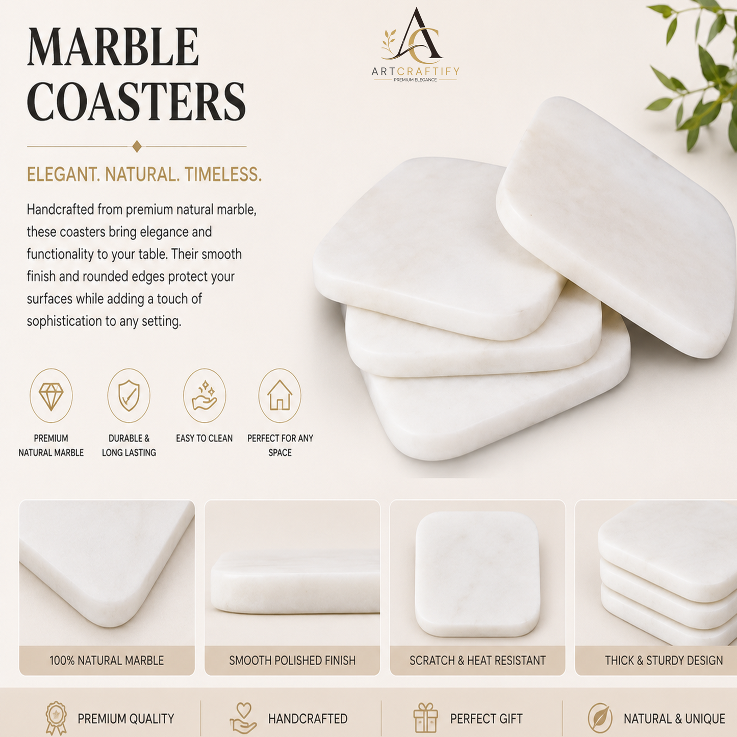 Marble Coaster Set (White)