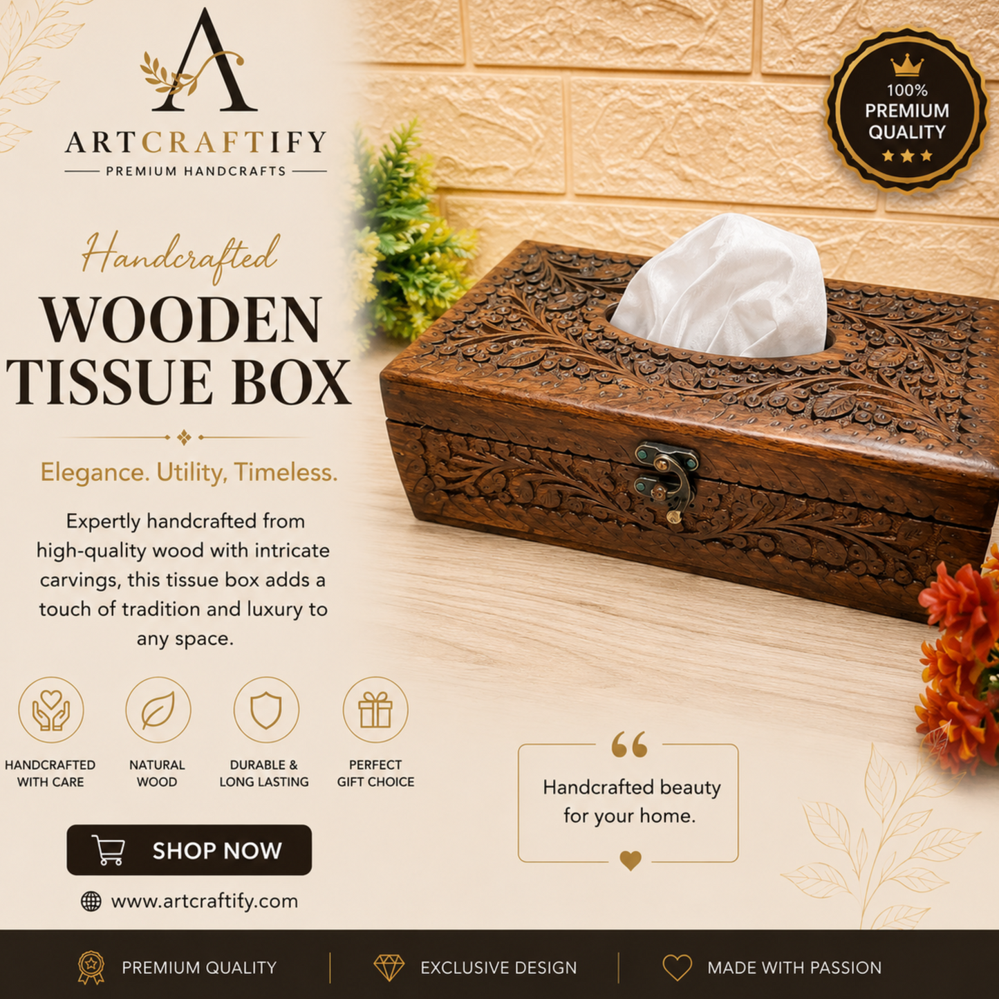 Wooden Carved Tissue Box