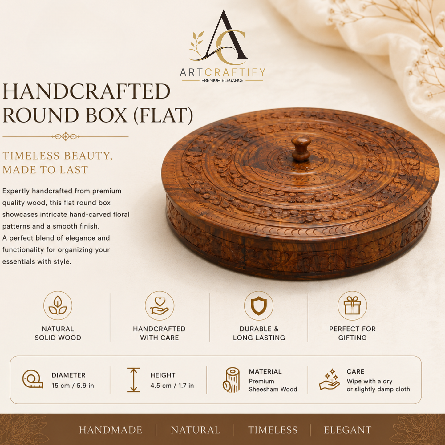 Wooden - Copper Embossed Dryfruit Tray